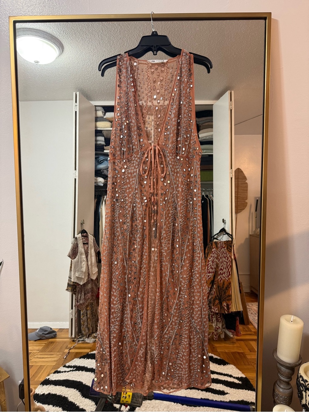 Zara Dusty Rose Sequin Mesh cape